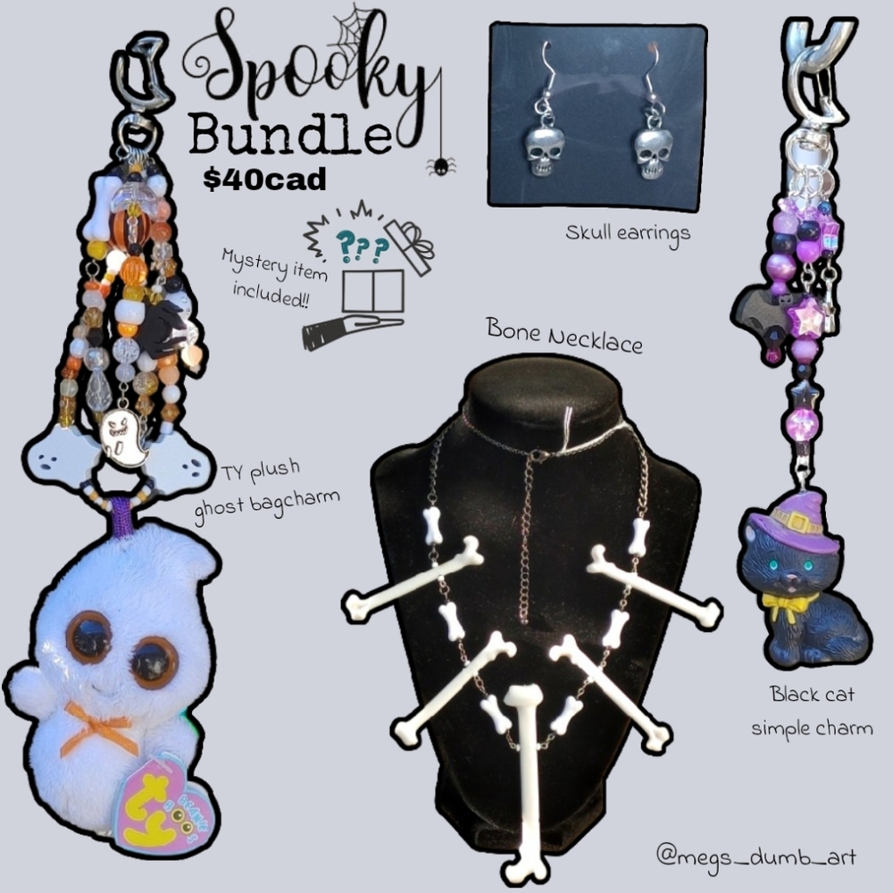 Spooky Accessory Bundle with Ghost and Black Cat Charms